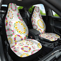 Hawaiian Kakau Tattoo Leis and Palaka Pattern Car Seat Cover Traditional Aloha Tribal White Color