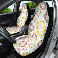 Hawaiian Kakau Tattoo Leis and Palaka Pattern Car Seat Cover Traditional Aloha Tribal White Color