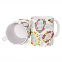 Hawaiian Kakau Tattoo Leis and Palaka Pattern Ceramic Mug Traditional Aloha Tribal White Color