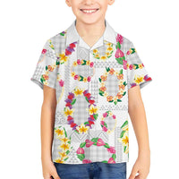 Hawaiian Kakau Tattoo Leis and Palaka Pattern Family Matching Off The Shoulder Long Sleeve Dress and Hawaiian Shirt Traditional Aloha Tribal White Color LT03 Son's Shirt White - Polynesian Pride