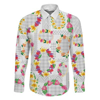 Hawaiian Kakau Tattoo Leis and Palaka Pattern Family Matching Off Shoulder Short Dress and Hawaiian Shirt Traditional Aloha Tribal White Color LT03 Dad's Shirt - Long Sleeve White - Polynesian Pride