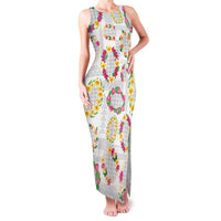 Hawaiian Kakau Tattoo Leis and Palaka Pattern Family Matching Tank Maxi Dress and Hawaiian Shirt Traditional Aloha Tribal White Color LT03 Mom's Dress White - Polynesian Pride