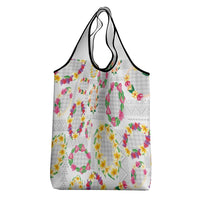 Hawaiian Kakau Tattoo Leis and Palaka Pattern Grocery Bag Traditional Aloha Tribal White Color