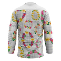 Hawaiian Kakau Tattoo Leis and Palaka Pattern Hockey Jersey Traditional Aloha Tribal White Color