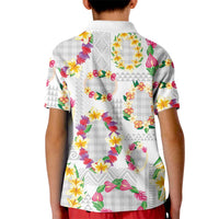 Hawaiian Kakau Tattoo Leis and Palaka Pattern Kid Polo Shirt Traditional Aloha Tribal White Color