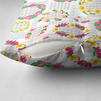 Hawaiian Kakau Tattoo Leis and Palaka Pattern Pillow Cover Traditional Aloha Tribal White Color