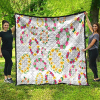 Hawaiian Kakau Tattoo Leis and Palaka Pattern Quilt Traditional Aloha Tribal White Color