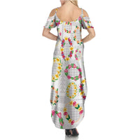 Hawaiian Kakau Tattoo Leis and Palaka Pattern Summer Maxi Dress Traditional Aloha Tribal White Color