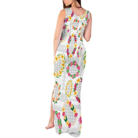 Hawaiian Kakau Tattoo Leis and Palaka Pattern Tank Maxi Dress Traditional Aloha Tribal White Color