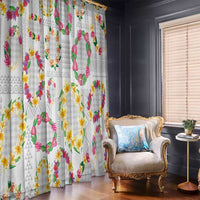 Hawaiian Kakau Tattoo Leis and Palaka Pattern Window Curtain Traditional Aloha Tribal White Color