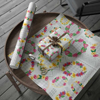 Hawaiian Kakau Tattoo Leis and Palaka Pattern Wrapping Paper Traditional Aloha Tribal White Color