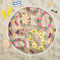 Hawaiian Kakau Tattoo Leis and Palaka Pattern Beach Blanket Traditional Aloha Tribal Beige Color