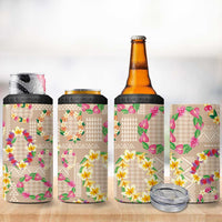 Hawaiian Kakau Tattoo Leis and Palaka Pattern 4 in 1 Can Cooler Tumbler Traditional Aloha Tribal Beige Color LT03 - Polynesian Pride