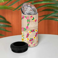 Hawaiian Kakau Tattoo Leis and Palaka Pattern 4 in 1 Can Cooler Tumbler Traditional Aloha Tribal Beige Color LT03 - Polynesian Pride