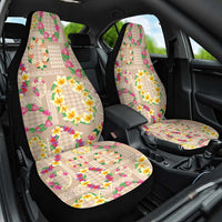 Hawaiian Kakau Tattoo Leis and Palaka Pattern Car Seat Cover Traditional Aloha Tribal Beige Color