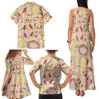 Hawaiian Kakau Tattoo Leis and Palaka Pattern Family Matching Tank Maxi Dress and Hawaiian Shirt Traditional Aloha Tribal Beige Color LT03 - Polynesian Pride