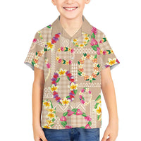 Hawaiian Kakau Tattoo Leis and Palaka Pattern Hawaiian Shirt Traditional Aloha Tribal Beige Color