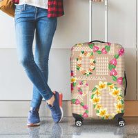 Hawaiian Kakau Tattoo Leis and Palaka Pattern Luggage Cover Traditional Aloha Tribal Beige Color