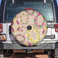 Hawaiian Kakau Tattoo Leis and Palaka Pattern Spare Tire Cover Traditional Aloha Tribal Beige Color