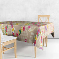 Hawaiian Kakau Tattoo Leis and Palaka Pattern Tablecloth Traditional Aloha Tribal Beige Color