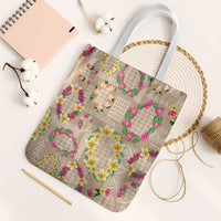 Hawaiian Kakau Tattoo Leis and Palaka Pattern Tote Bag Traditional Aloha Tribal Beige Color