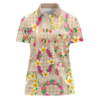 Hawaiian Kakau Tattoo Leis and Palaka Pattern Women Polo Shirt Traditional Aloha Tribal Beige Color LT03 Female Beige - Polynesian Pride