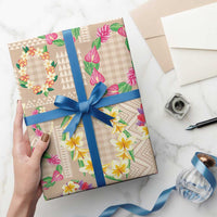 Hawaiian Kakau Tattoo Leis and Palaka Pattern Wrapping Paper Traditional Aloha Tribal Beige Color
