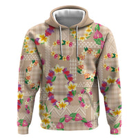 Hawaiian Kakau Tattoo Leis and Palaka Pattern Zip Hoodie Traditional Aloha Tribal Beige Color