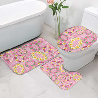 Hawaiian Leis Bathroom Set Kakau Tattoos and Palaka Pastel Pink Color
