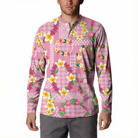 Hawaiian Leis Button Sweatshirt Kakau Tattoos and Palaka Pastel Pink Color