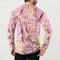 Hawaiian Leis Button Sweatshirt Kakau Tattoos and Palaka Pastel Pink Color