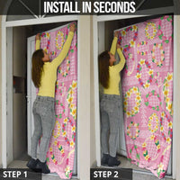 Hawaiian Leis Door Cover Kakau Tattoos and Palaka Pastel Pink Color