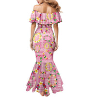 Hawaiian Leis Family Matching Mermaid Dress and Hawaiian Shirt Kakau Tattoos and Palaka Pastel Pink Color LT03 - Polynesian Pride