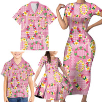 Hawaiian Leis Family Matching Short Sleeve Bodycon Dress and Hawaiian Shirt Kakau Tattoos and Palaka Pastel Pink Color LT03 - Polynesian Pride