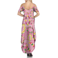 Hawaiian Leis Family Matching Summer Maxi Dress and Hawaiian Shirt Kakau Tattoos and Palaka Pastel Pink Color LT03 - Polynesian Pride