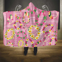 Hawaiian Leis Hooded Blanket Kakau Tattoos and Palaka Pastel Pink Color