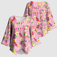 Hawaiian Leis Kimono Sleeve Blouse Kakau Tattoos and Palaka Pastel Pink Color