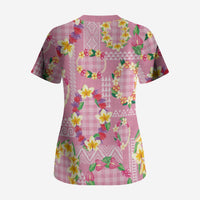 Hawaiian Leis Scrub Top Kakau Tattoos and Palaka Pastel Pink Color