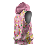 Hawaiian Leis Sleeveless Hoodie Kakau Tattoos and Palaka Pastel Pink Color