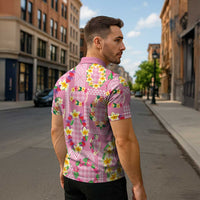 Hawaiian Leis Zipper Polo Shirt Kakau Tattoos and Palaka Pastel Pink Color