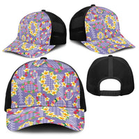 Hawaiian Leis Baseball Net Cap Kakau Tattoos and Palaka Pastel Purple Color