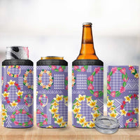 Hawaiian Leis 4 in 1 Can Cooler Tumbler Kakau Tattoos and Palaka Pastel Purple Color