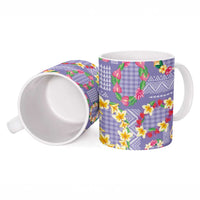 Hawaiian Leis Ceramic Mug Kakau Tattoos and Palaka Pastel Purple Color
