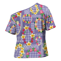 Hawaiian Leis Cross Shoulder Shirt Kakau Tattoos and Palaka Pastel Purple Color