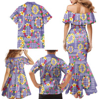 Hawaiian Leis Family Matching Mermaid Dress and Hawaiian Shirt Kakau Tattoos and Palaka Pastel Purple Color LT03 - Polynesian Pride