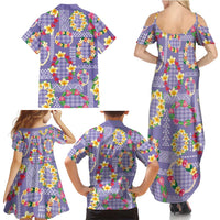 Hawaiian Leis Family Matching Summer Maxi Dress and Hawaiian Shirt Kakau Tattoos and Palaka Pastel Purple Color LT03 - Polynesian Pride