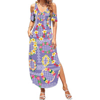 Hawaiian Leis Family Matching Summer Maxi Dress and Hawaiian Shirt Kakau Tattoos and Palaka Pastel Purple Color LT03 Mom's Dress Purple - Polynesian Pride
