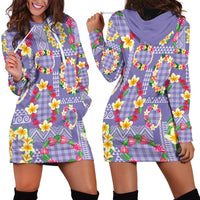 Hawaiian Leis Hoodie Dress Kakau Tattoos and Palaka Pastel Purple Color LT03 - Polynesian Pride