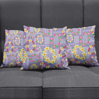 Hawaiian Leis Pillow Cover Kakau Tattoos and Palaka Pastel Purple Color