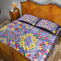Hawaiian Leis Quilt Bed Set Kakau Tattoos and Palaka Pastel Purple Color